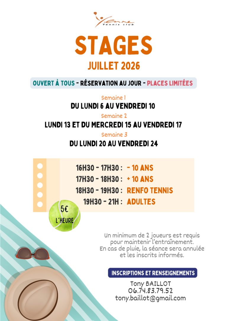 Stages été tennis juillet 2026